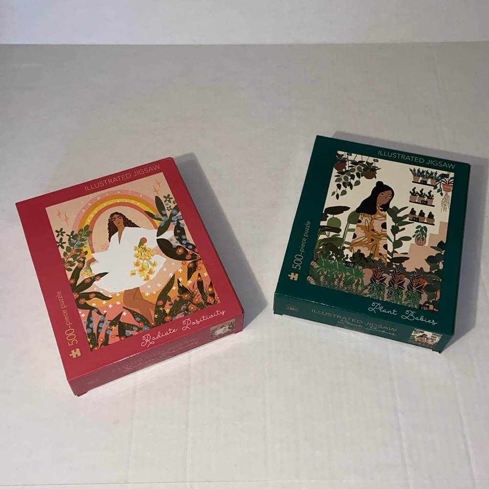 Hinkler 2 Illustrated 500 Piece Puzzles “Radiate Positivity” And “Plant Babies”
